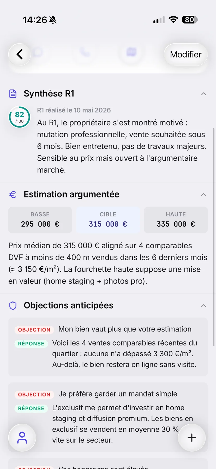 Brief de rendez-vous dans MethodR : synthèse du R1, estimation argumentée et objections anticipées