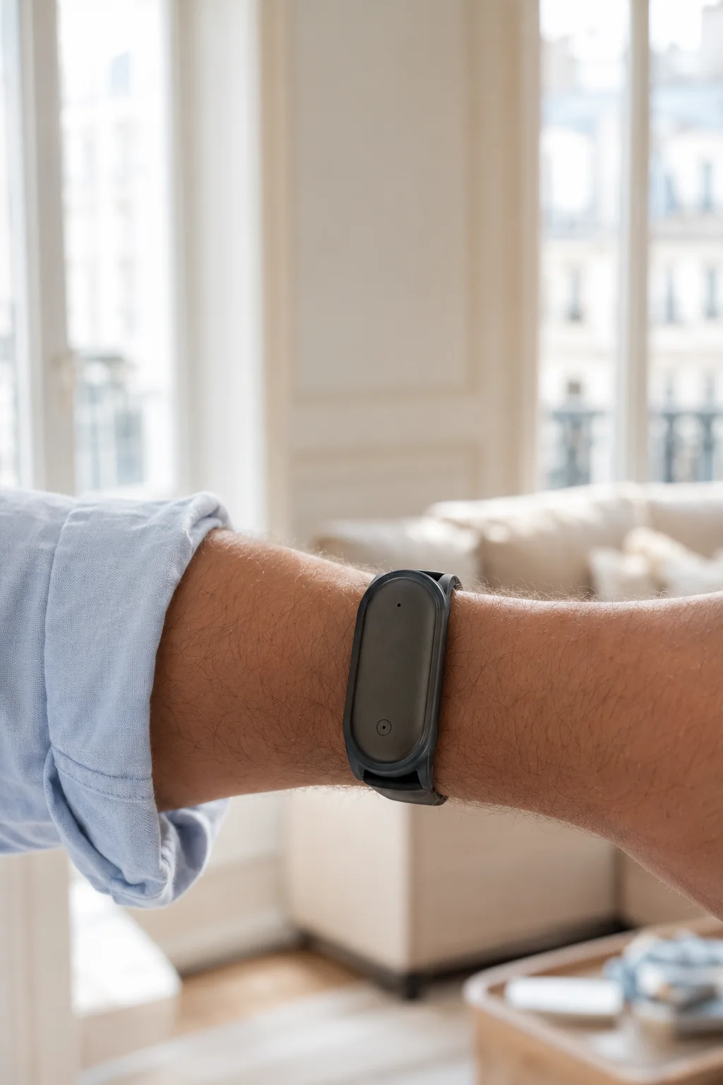 Le micro MethodR porté au poignet sur son bracelet